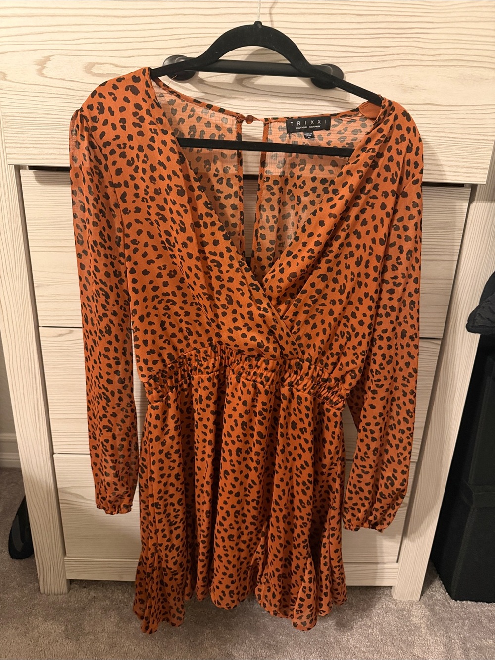 Trixxi Orange Leopard Print Long Sleeve Wrap Dress